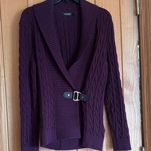 Lauren Ralph Lauren Purple Cable Knit Cardigan